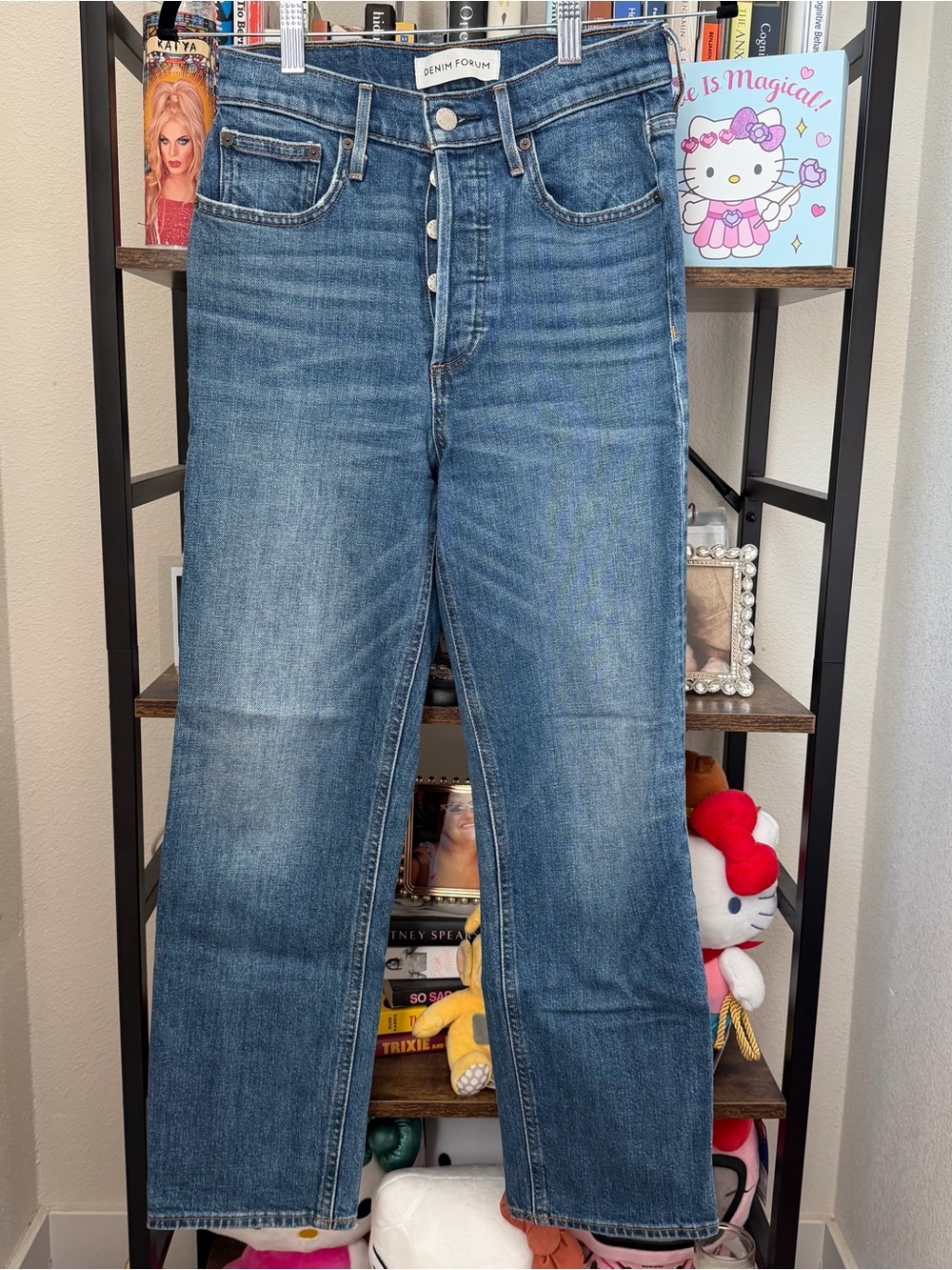 Denim Forum Straight Leg Jeans in Medium Blue Wash